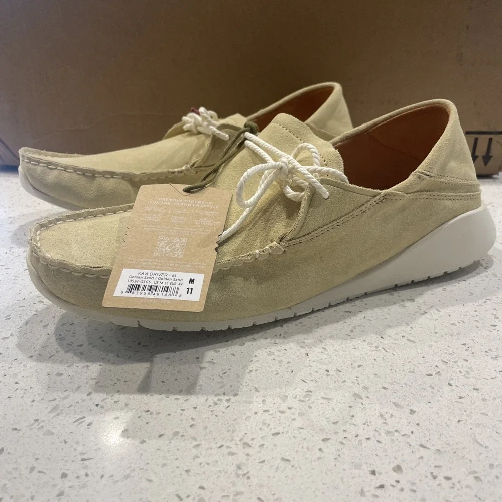 NWT‎ Olukai KA'A DRIVER Mens Size 11 Italian Suede Leather Loafers Golden Sand